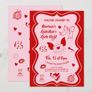 Invitation Fête de la Galentine Rose Rouge Dessinée à la Main