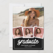 Invitation Fête de la graduation noire 4 Photos (Devant)