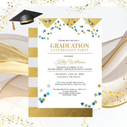 Invitation Fête de la Graduation, Or, Nom,