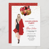 Invitation Fête de la Graduation Rouge (Devant / Derrière)