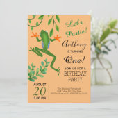 Invitation Fête de la grenouille 1er anniversaire Tourner une (Debout devant)