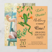 Invitation Fête de la grenouille 1er anniversaire Tourner une (Devant / Derrière)