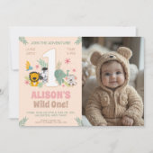 Invitation Fête de la jungle sauvage pour la petite fille ave (Devant)