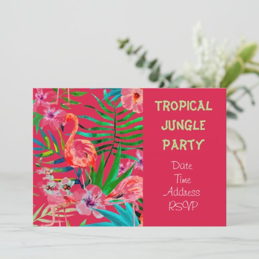 Invitation Fête de la Jungle tropicale avec flamant (Debout devant)