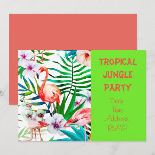 Invitation Fête de la jungle tropicale avec flamant rose
