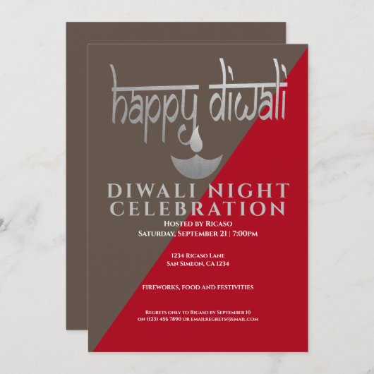 Invitation Fête De La Lumière De Diwali (Devant / Derrière)