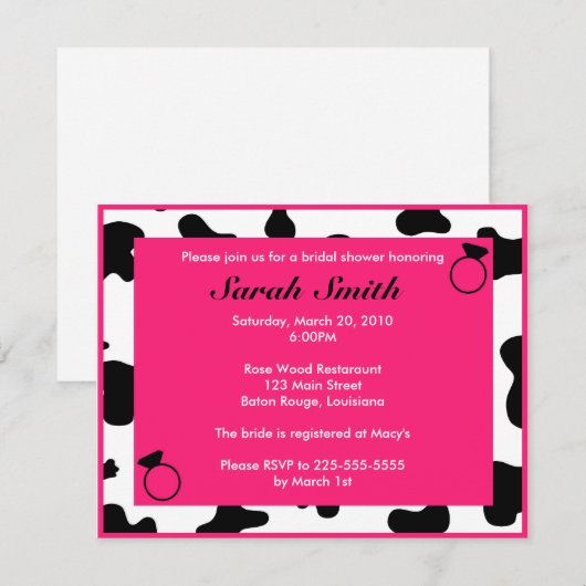 Invitation Fête de la mariée (Devant / Derrière)