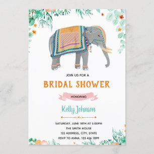 Invitation Fête de la mariée à l'éléphant indien