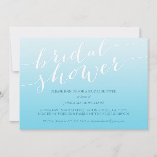 Invitation Fête de la mariée bleue d'Ombre (Devant)