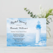 Invitation Fête de la mariée bleue rustique de phare (Debout devant)