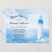 Invitation Fête de la mariée bleue rustique de phare (Devant / Derrière)