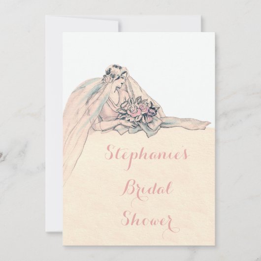 Invitation Fête de la mariée chic de cru de jeune mariée (Devant)