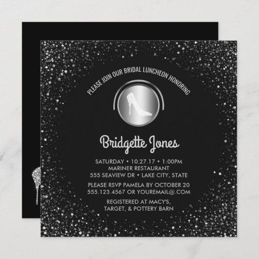 Invitation Fête de la mariée chic de déjeuner de chaussure (Devant / Derrière)