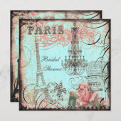 Invitation Fête de la mariée chic de Tour Eiffel et de lustre (Devant / Derrière)