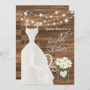 Invitation Fête de la mariée dans Stringlights en bois