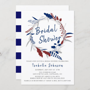Invitation Fête de la mariée dans une guirlande florale bleue