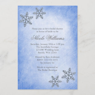 Invitation Fête de la mariée de bleu de flocons de neige