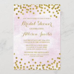 Invitation Fête de la mariée de confettis d'or d'aquarelle de