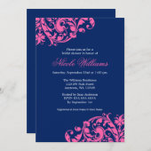 Invitation Fête de la mariée de Flourish de remous de bleu (Devant / Derrière)