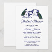 Invitation Fête de la mariée de paon de bleu marine (Devant / Derrière)