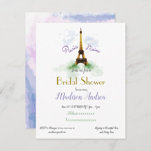 Invitation Fête de la mariée de Paris (Devant / Derrière)