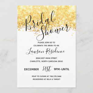 Invitation Fête de la mariée de parties scintillantes d'or