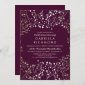 Invitation Fête de la mariée de prune du souffle du bébé d'or (Devant / Derrière)