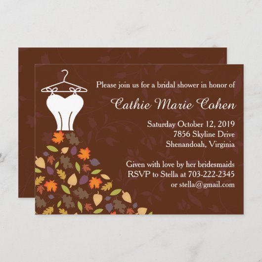 Invitation Fête de la mariée de robe de mariage de feuille (Devant / Derrière)