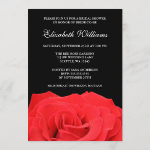 Invitation Fête de la mariée de rose rouge et de noir