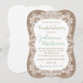 Invitation Fête de la mariée de toile de jute et de dentelle (Devant / Derrière)