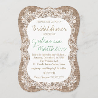 Invitation Fête de la mariée de toile de jute et de dentelle