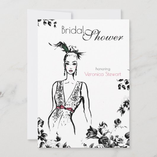 Invitation Fête de la mariée d'illustration de mode (Devant)