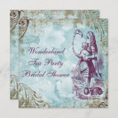 Invitation Fête de la mariée du pays des merveilles d'Alice (Devant / Derrière)
