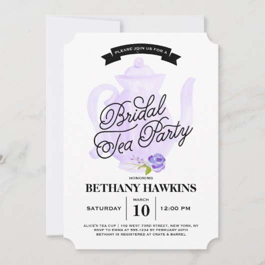 Invitation Fête de la mariée du pourpre | de thé (Devant)