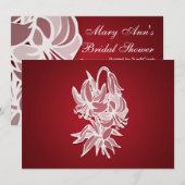 Invitation Fête de la mariée élégante de bouquet rouge de lis (Devant / Derrière)
