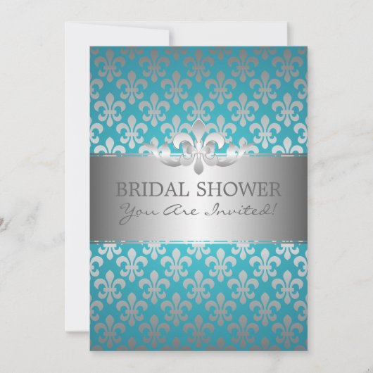 Invitation Fête de la mariée élégante Fleur De Lis Blue (Devant)