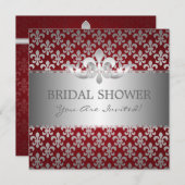 Invitation Fête de la mariée élégante Fleur De Lis Red (Devant / Derrière)