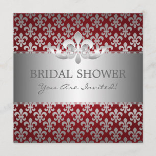 Invitation Fête de la mariée élégante Fleur De Lis Red