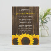 Invitation Fête de la mariée en bois de grange de tournesol (Debout devant)