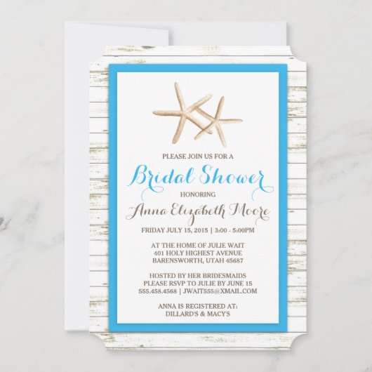 Invitation Fête de la mariée en bois de plage blanchie par (Devant)