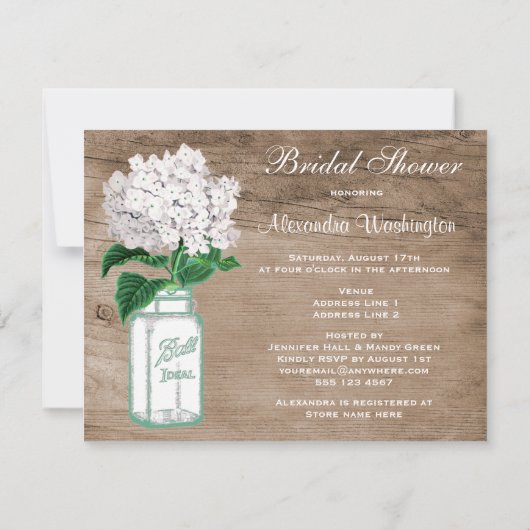 Invitation Fête de la mariée en bois rustique de pot et (Dos)