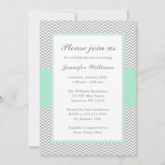 Invitation Fête de la mariée en bon état et grise de Chevron (Devant)