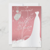 Invitation Fête de la mariée en satin floral de rose (Devant)