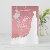 Invitation Fête de la mariée en satin floral de rose (Debout devant)