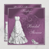 Invitation Fête de la mariée fascinante de pourpre de robe de (Devant / Derrière)
