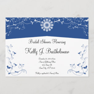 Invitation Fête de la mariée florale blanche bleue de