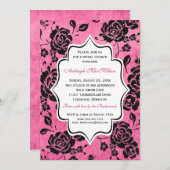 Invitation Fête de la mariée florale blanche noire rose de (Devant / Derrière)