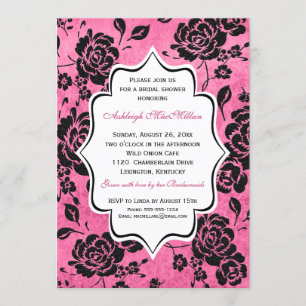 Invitation Fête de la mariée florale blanche noire rose de