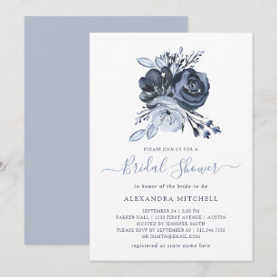 Invitation Fête de la mariée florale d'aquarelle bleue du