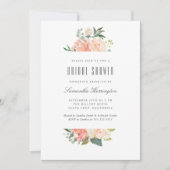 Invitation Fête de la mariée florale d'aquarelle de pêche et (Devant)